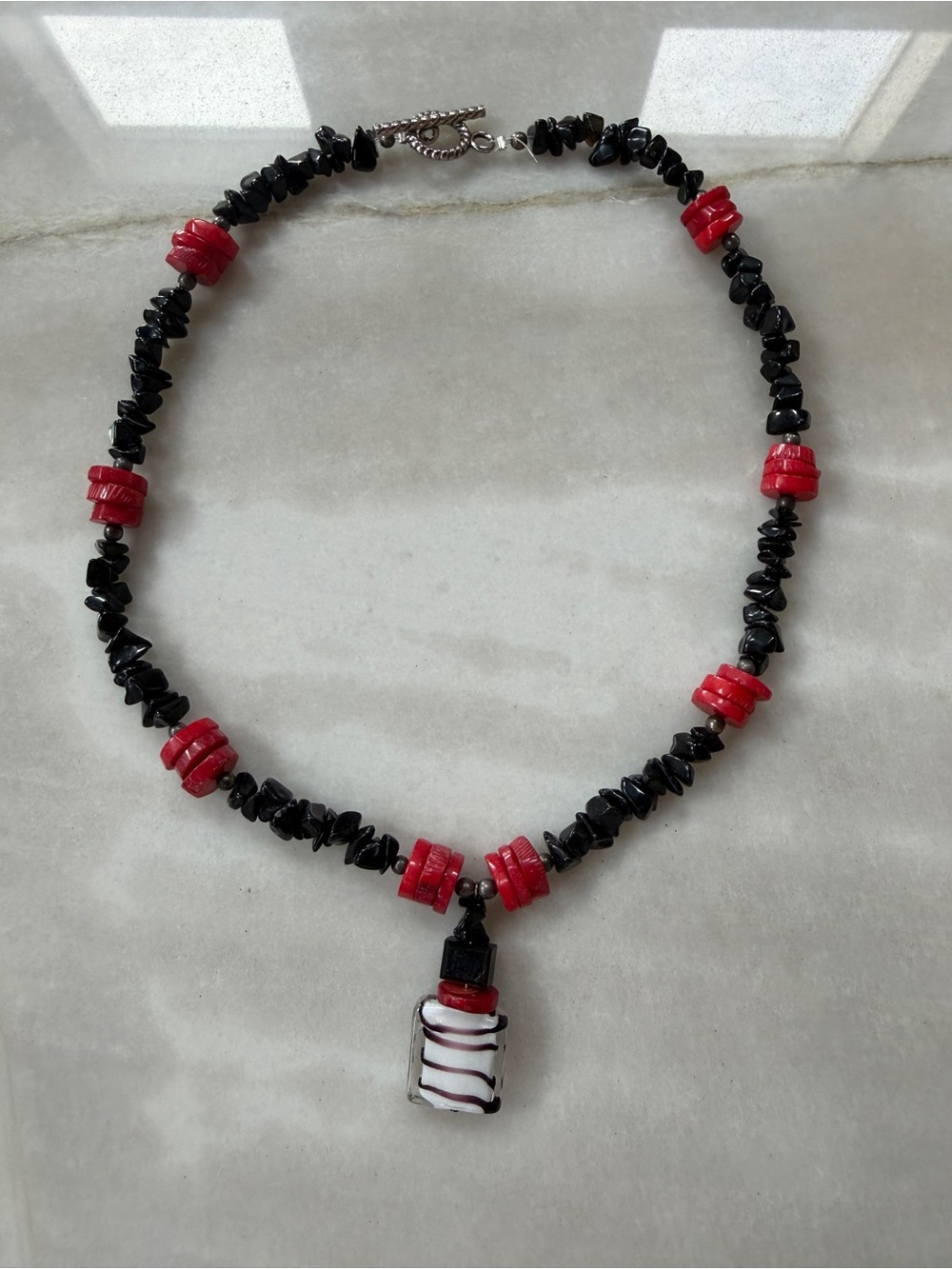 Red Coral and Black Onyx Necklace 90s Y2K